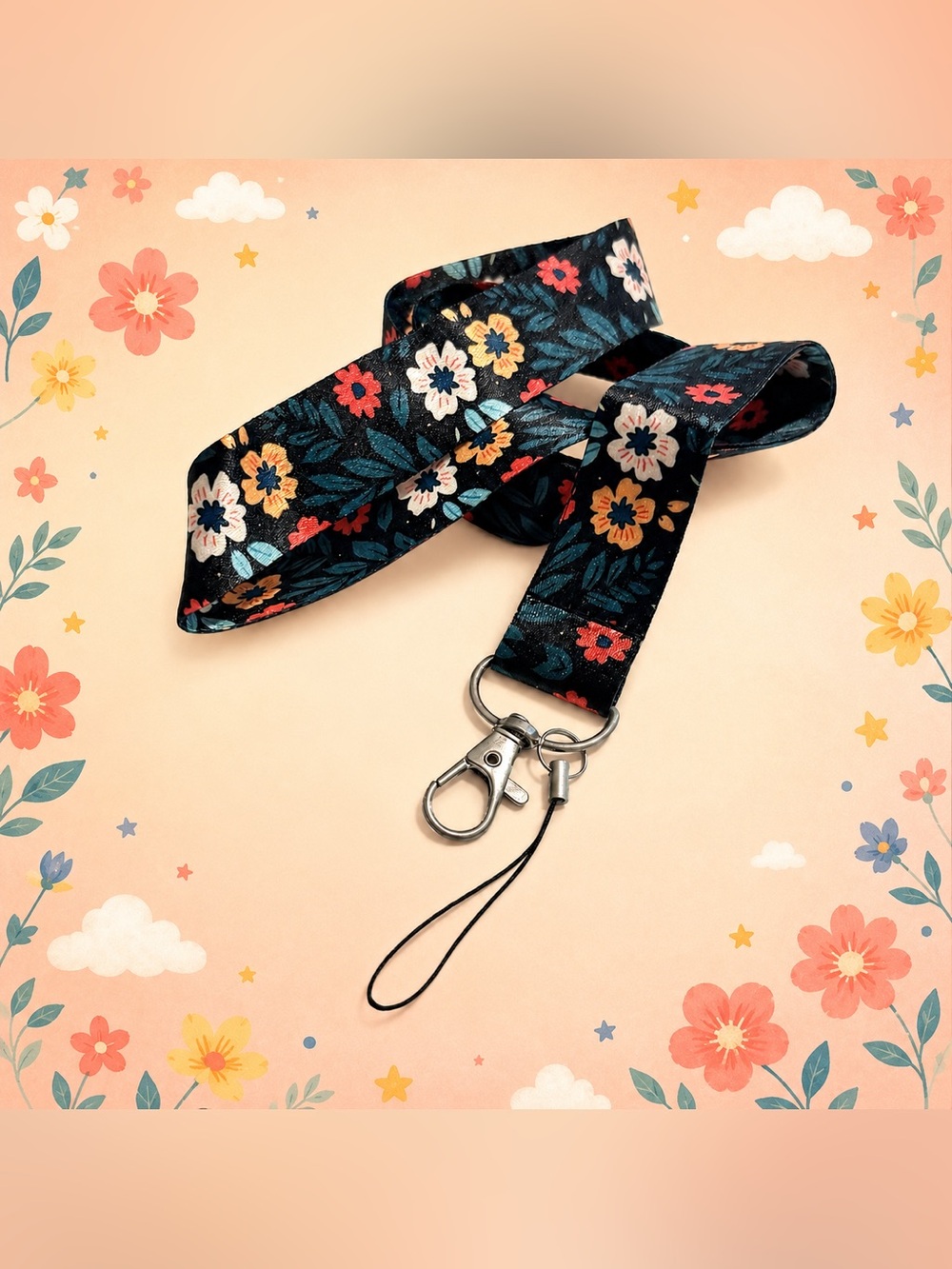 30” 🆕 Black Floral Lanyard ID Badge Key Holder Clip